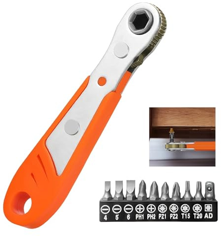Mini Ratchet Wrench with 10 Screwdriver Bit Set, Right Angle Screwdriver Phillips Magnetic 1/4 Inch PH2 High Torque Reversible Offset Compact 36 Teeth Ratcheting Driver Set for Tight Spaces Household