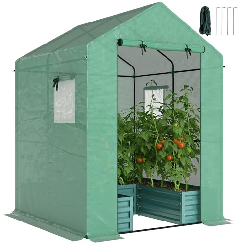 Outsunny Petite serre avec lit surélevé 141x141x190cm Vert