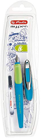 Herlitz 10999829 Schulfüllhalter (inkl. Patrone) für Linkshänder, blau/lemon