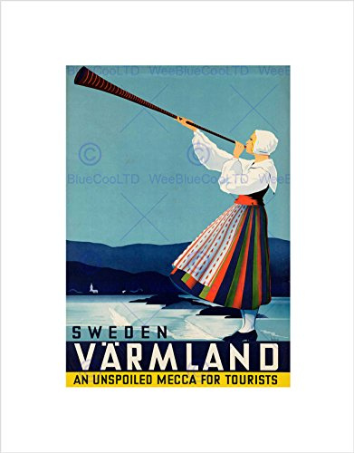 TRAVEL TOURISM VARMLAND SWEDEN WOMAN HORN BLACK FRAMED ART PRINT B12X10252