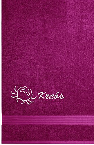 Lashuma Duschhandtuch 70x140 mit Tierzeichen Krebs Stick, Badetuch Lila - Orchidee, Serie: Linz