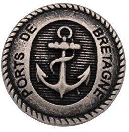 maritime silber antik Metall Knöpfe Metallknöpfe mit Anker und Ports de Bretagne Aufschrift 18mm (10 Stück)