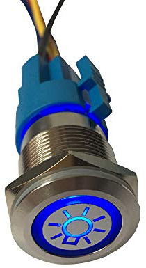 Mintice rostfreier Stahl 19mm KFZ Kippschalter Wippschalter Druckschalter Schalter Drucktaster 12V Blau Licht Metall Scheinwerfer Steckdose Stecker