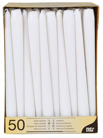 Papstar 2 x 50 Stück Leuchterkerzen Weiß Ø 2,2 cm, 25 cm - Brenndauer ca. 7 Std., hochwertiges Paraffin, rußarme Verbrennung, RAL-Gütezeichen Kerzen, 17966