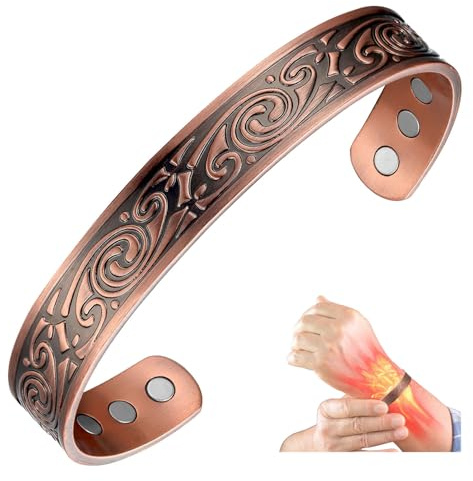 MagEnergy Bracelets en cuivre pour hommes Motif viking Bracelet magnétique en cuivre pur à 99,9% 6,7 pouces avec 6 aimants puissants Cadeau pour hommes pour anniversaire, fête ou vacances