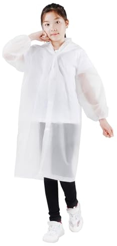 Azarxis Rain Ponchos for Kids 2 Pack Reusable EVA Rain Coats Portable Rain Jackets Waterproof Lightweight Raincoat Hooded for Camping, Hiking, Travel, Cycling, Festival, Outdoor (Child - White)