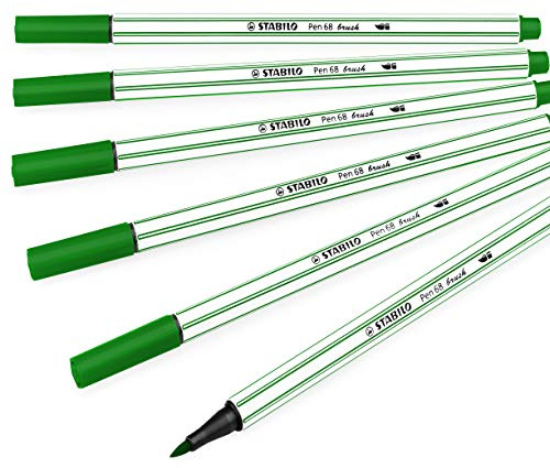 STABILO Premium Fasermaler mit Pinselspitze Pen 68 Pinsel, 6 Stück, grün
