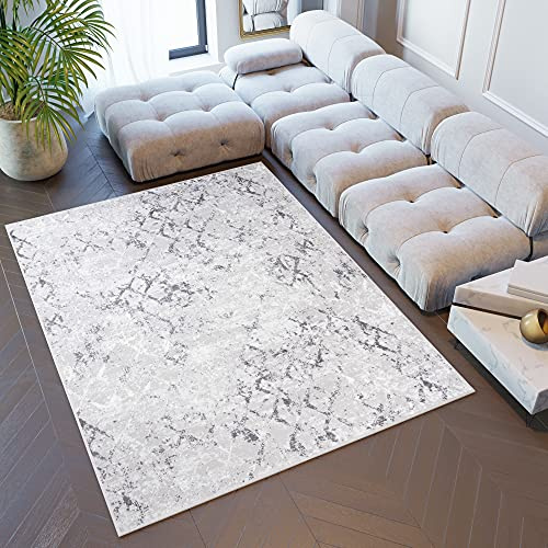TAPISO Sky Teppich Kurzflor Grau Silber Diamanten Geometrisch 300 x 400 cm | Modern Meliert Verwischt Design Wohnzimmer Schlafzimmer 3D Optik OEKO-TEX