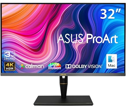 ASUS ProArt Display PA32UCX-PK Mini Moniteur LED 4K HDR 32, 99% DCI-P3 99,5% Adobe RVB, DeltaE<1, 10 Bits, IPS, Thunderbolt 3 USB-C HDMI DP, Calman Ready, Dolby Vision, 1200 nits, avec calibrateur