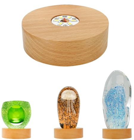 Bituulor Battery Power Led Light Stand for 3D Crystal Art Glass,Warm Light,Wood,4 inch