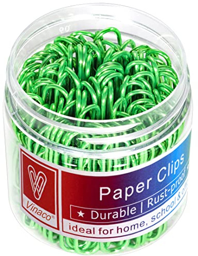 Vinaco Büroklammern, 100 Stück große Büroklammern (50 mm), helle Vinylbeschichtete Büroklammern, robust und rostbeständig, grüne Jumbo-Büroklammern Ideal für Schule, Haushalt und Büro