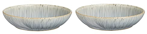 Denby - Halo Speckle Pasta Bowls Set of 2 - Grey, Neutral Patterned Dishwasher Microwave Safe Crockery 1050ml - Glazed Ceramic Stoneware Tableware - Chip & Crack Resistant