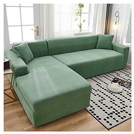 Daesar Überwürfe Sofabezug Ecksofa 235-300, Couchbezug Stretch 3 Sitzer L Form Modern Grün Sofaüberwurf Polyester XL