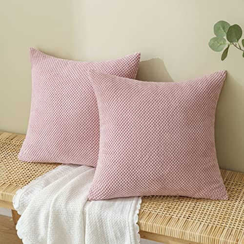 EMEMA Kordsamt Kissenbezug Dekorative Granulat Sofakissen Dekokissen Kissenbezüge Kissenhülle Couchkissen Überwurf Kissen Bezug Zierkissen für Couch Sofa Wohnzimmer 2er Set 45x45 cm Rosa