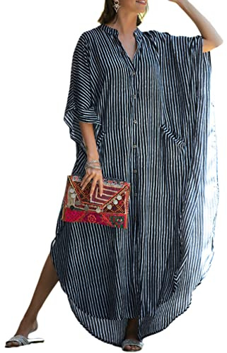 Bsubseach Women Stylish Plus Size Swimsuit Cover Ups White Stripes