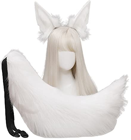 Wolf Ohren & Schwanz Set - Plüsch Tier Ohren Kopfschmuck Schwanz Kostüm Set Anime für Halloween Weihnachten Cosplay Zubehör