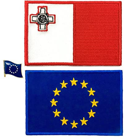 A-ONE 3D Emblem EU Symbol Patch+Malta Country Flag-Stick auf Patch+EU Länder Metall Emaille Pin, bereichern Sie die Rucksackkappe der Leinwandbeutel Garrison Cap, Pin für Rucksackkappe Nr. 434+086a