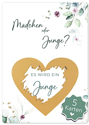 Joli Coon 5 Rubbelkarten Geschlecht verkünden, Es wird ein Junge | 350g Designerpapier, fühlbare UV-Lack-Veredelung, für Gender-Reveal-Partys, Premium-Papeterie