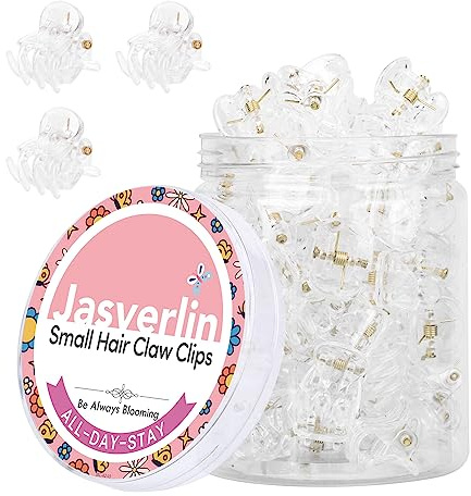 JASVERLIN Small Hair Clips Tiny Claw Clips, Fine Thin Hair Accessories Plastic Mini Clamps Clip for Women Little Girl Styling, Non-Slip Strong Grip Jaw 50pcs (Clear)
