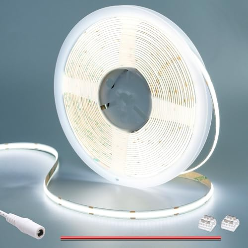 GOMING 24V 10M COB Striscia LED Bianco Freddo 6000K CRI 93+ Alta Densità 312LED/M 6300lm Non Impermeabile IP20 Flessibile Luci LED per Soggiorno Bar(Senza Alimentazione)
