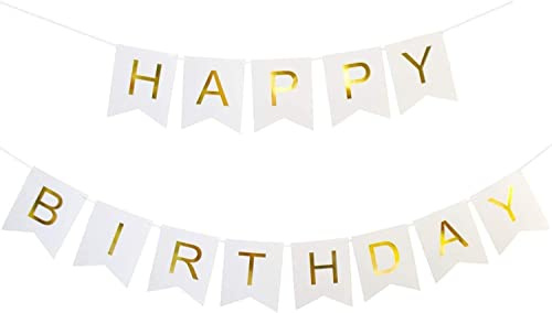 TOYVENTURES Happy Birthday Banner, Birthday Decorations Versatile, Beautiful, Swallowtail Bunting Flag Garland, Chic White (13 Pieces)