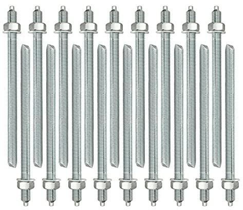 Isolbau Ankerstangen M12 x 220 mm - 20 Stück ETA Zulassung Gewindestange Verbundanker verzinkt mit Mutter & Unterlegscheibe Schwerlast-Anker Schwerlast-dübel
