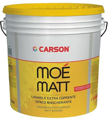Colorificio Carson Moe' Matt Pittura Lavabile Extra Coprente Bianca Opaca Mascherante Per Interni Ed Esterni Pareti Muri Soffitti Supercoprente Pennellabilità Ed Estensione Eccellenti (4 lt)