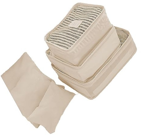 Packwürfel für Koffer, wasserdicht, Reisegepäck-Organizer, Packtaschen, Aufbewahrungstaschen, Reiseutensilien, Tasche mit Kabel-Organizer, Tasche, 8 Stück (Beige)