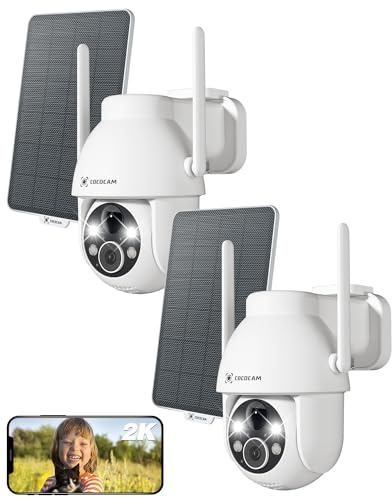 COCOCAM 2PCS 2K Camera Surveillance WiFi Exterieure sans Fil sur AI Détection Humaine, Vision Nocturne Couleur, Audio Bidirectionnel, 2.4GHz WiFi, Cloud