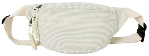 KieTeiiK Umhängetasche, modische Cord-Hüfttasche für Damen, stilvolle und praktische Bauchtasche, Brusttasche für Freizeitausflüge, weiß, 13.38x5.9x4.33in