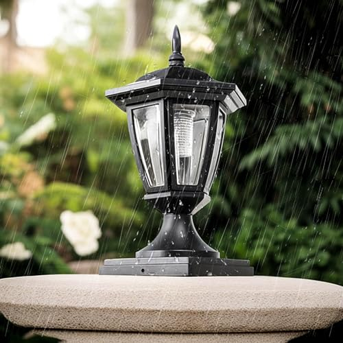 FREEUP Noir Lampe Portail Exterieur Solaire Lampadaire De Jardin, IP44 Étanche Lampe Pilier Portail Extérieur Moderne Lampe Sur Pied, Lumières Extérieures pour Chemin Terrasse Jardin Cour Paysage