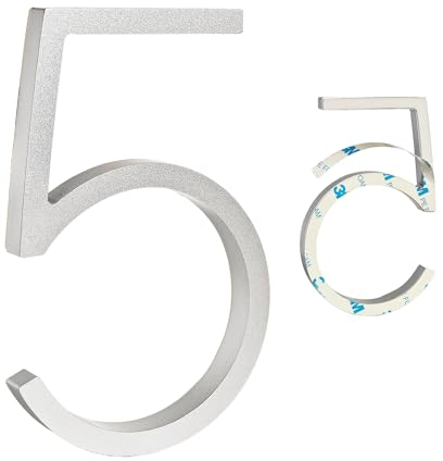 Ywonoby Numeri civici autoadesivi 3D, 12,7 cm, numeri di indirizzo, adesivi per caselle postali, appartamenti, hotel, cortili, argento (5)