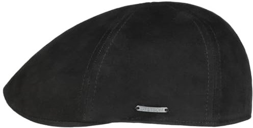 Stetson Texas Goat Suede Flatcap Herren Made in EU Handgefertigt Ziegenleder Gefüttert Sechsteilige Schiebermütze Sommer Winter schwarz 59 cm