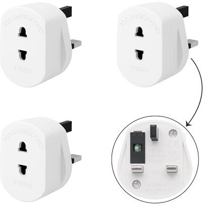 3 Pack Shaver Adaptor Plug UK, 2 Pin to 3 Pin, Electric Toothbrush Charger