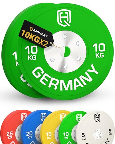 HQ Germany® Hantelscheiben 50mm [Set/Paar 5-25kg] - Wettkampf Vollgummi Bumper Plates 10kg - Hantelscheiben Set 50mm, Gewichtsscheiben, Gewichte, Weight Plates nach IWF Standard