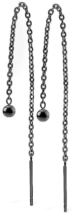 beyoutifulthings 1 Paar Damen Ohr-hänger Schwarz Silber Gold Kugel 3mm lange hängende Kette Durchzieher Ohr-ringe Ohr-stecker Chirurgenstahl