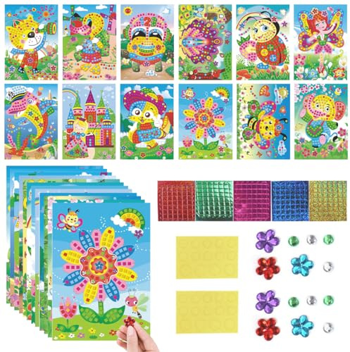 Wishstar 12 st mosaikset för barn, gör-det-själv mosaikklistermärken hantverkssats, djurbilder, kreativt hantverksset