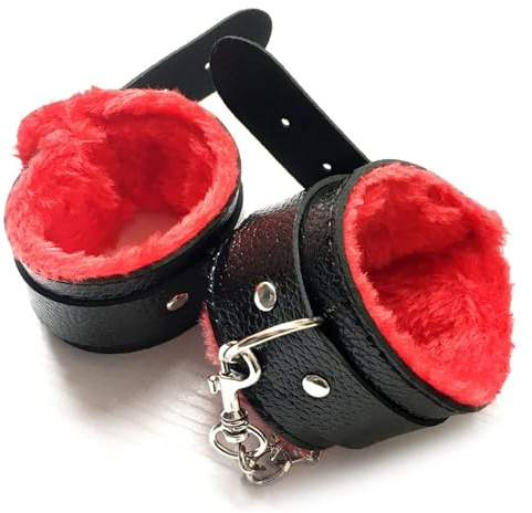 Handschellen Sex Bett, Leder Handcuffs für Bondage, WUUDOA Handfesseln Plüsch, Sex Handschellen Paare, Bett Fesseln für Sex, Sexspielzeug für Paare Extrem Sex, BDSM Spielzeug Extrem Sklavin