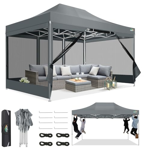 COBIZI Gazebo 3x4,5 Pieghevole Impermeabile Con Zanzariera e Parete Laterale - Tende Per Esterno, Tendone Padiglione Pop Up Per Feste e Campeggio Con Borsa (3 Per 4,5m Grigio)