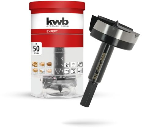 kwb Broca Forstner, Ø 50 mm, punta perforadora (para madera, cabeza forjada, afilado especial, agujeros rápidos y sin desgarros, punta central rectificada en 4 lados, para destornilladores y taladros