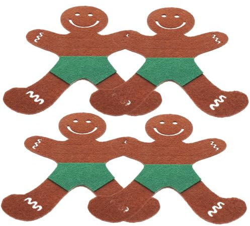 Hoement 4stücke Besteckhalter Lebkuchenmänner Geschirrhalter Utensilabdeckungen Weihnachten Silberhalter Bestecktasche Für Partydeko