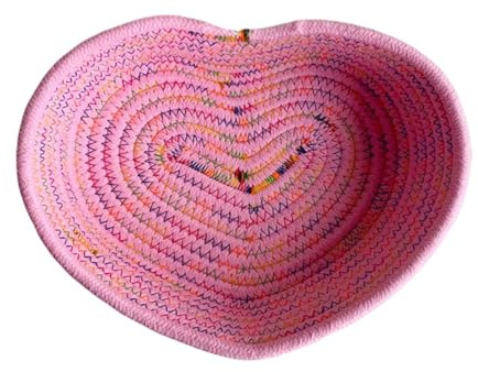 Wisafory Aufbewahrungskorb mit Liebe Form Geflochten Aufbewahrung Mehrzweck Baumwollseil Organizer Regenbogen Flechtkorb Wickeltisch Zubehör für Spielzeug Kleidung Buch Rosa 27 x 22 x 6 cm