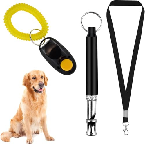 KOLZEMV 2 Pezzi Fischietto Ultrasuoni per Cani e cliccatore,Fischietto per Cani,Fischietti per Cani,Fischietto Professionale per Cani,Fischietto Ultrasuoni Antiabbaio per Controllo Richiamo e Abbaiare