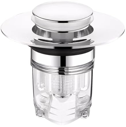 Drain Fitting for Washbasin, 4 Pieces Pop Up Valve Sink Drain with Overflow Push Open Technology Plug Drain Valve, Drain Plug with Pressure Function for Kitchen and Bathroom