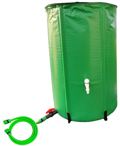 Regentonnen mit Ständer und Wasserhahn – 100 l bis 1000 l tragbares Regenfass für den Außenbereich, zusammenklappbarer Garten-Regenwassersammler, Vorratsbehälter mit Wasserhahn