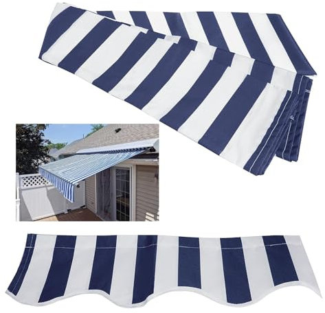 Outdoor-Terrassenmarkise, Stoff, Ersatz, wasserdicht, Polyester, Schattenabdeckung für Hof, Deck, Balkon, einziehbarer Sonnenschutz, Markise, Leinwand (3 x 2 m, blau-weiße Streifen)