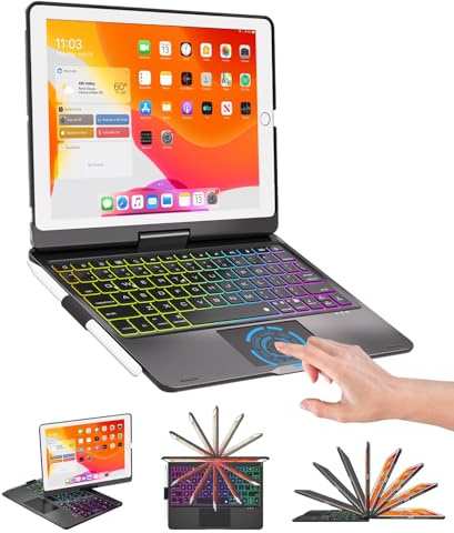BABG Keyboard Case for iPad 9th Generation, 360° Rotatable Backlit Keyboard with Pencil Holder for 10.2 inch iPad 9th Gen 2021/ 8th Gen 2020/ 7th Gen 2019 and iPad Air 3 / Pro 10.5 -Matt Black
