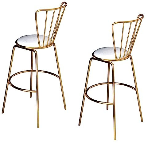 Moderne Barhocker aus Samt, 2er-Set, armlose Küchen-Barstühle mit Metallbeinen und Fußstütze, stilvolle Lounge, Esszimmerstühle für Küche, Bar (Weiß + Gold)