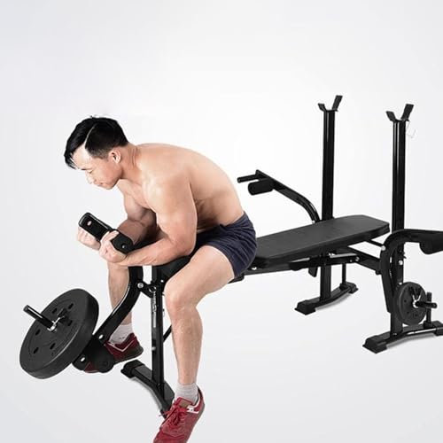 joukares Verstellbare Hantelbank mit Beintrainer, Trainingsbank für Heim-Fitnessstudio, Krafttrainingsbank, Schrägbank für Ganzkörpertraining, Trainingsgeräte für zu Hause Schwarz