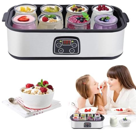HmLotd Yogurtera Pequeña, Yogurtera Multifuncional De 25 W, con 8 Tarros, Tiempo Ajustable De 1400 Ml, Calentamiento A Temperatura Constante, Adecuada para Yogur, Yogur Griego, Queso